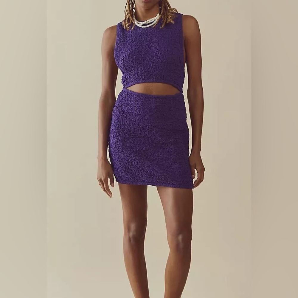 NWT free people purple Scarlett smocked mini dress with front cutout